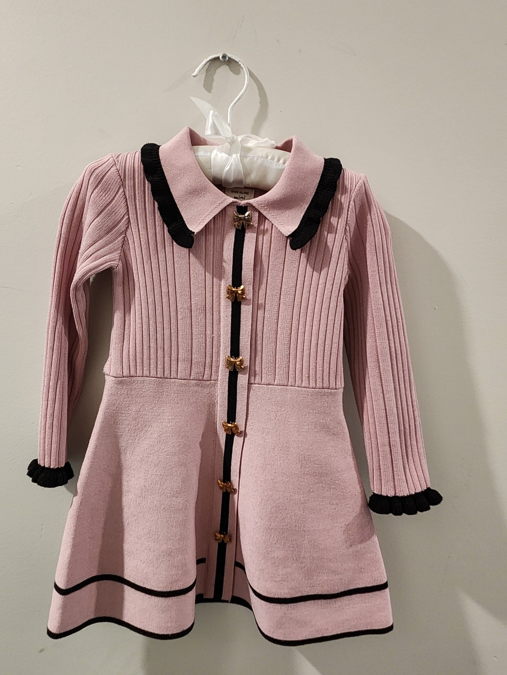 River Island Pink Knit Dress with Black Trim